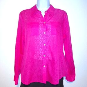 Foxcroft Shaped Sheer Button Up Top